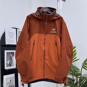 Arc'teryx Orange and Brown Color Block Outdoor Jacket, Size L.